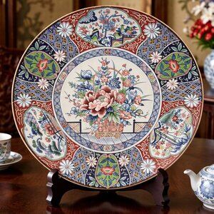 BANKO WARE Tajimi Hanakago 12.5" Japanese Serving Plate | No.10 | Flower Basket